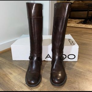 Aldo Brown Leather Prettner Zip Riding Boot Size 8